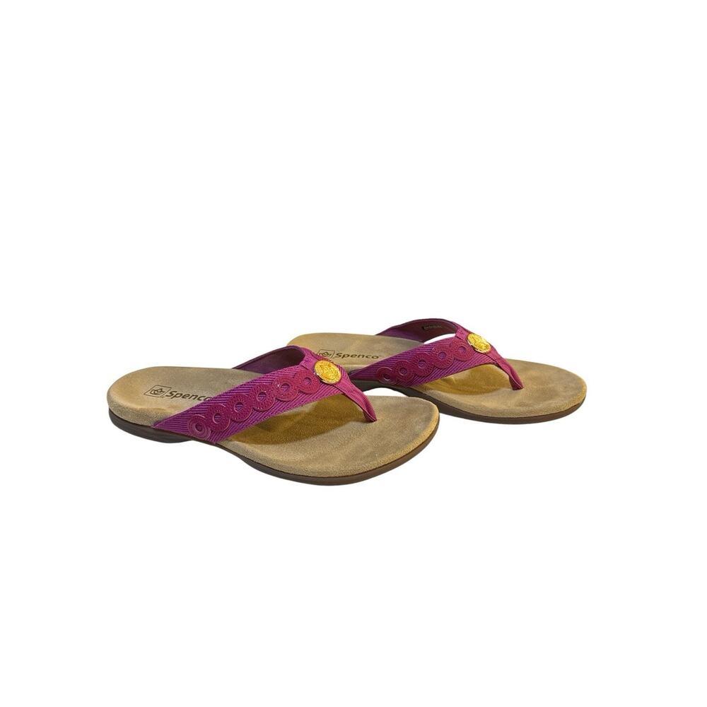 Spenco Tierra Sandals Thong Festive Fuschia Fabric Paten Leather Accent Size 8.5 - Picture 5 of 10